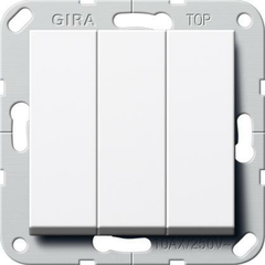 Выключатель трехклавишный Gira System 55 10A 250V британский стандарт чисто-белый глянцевый 283003
